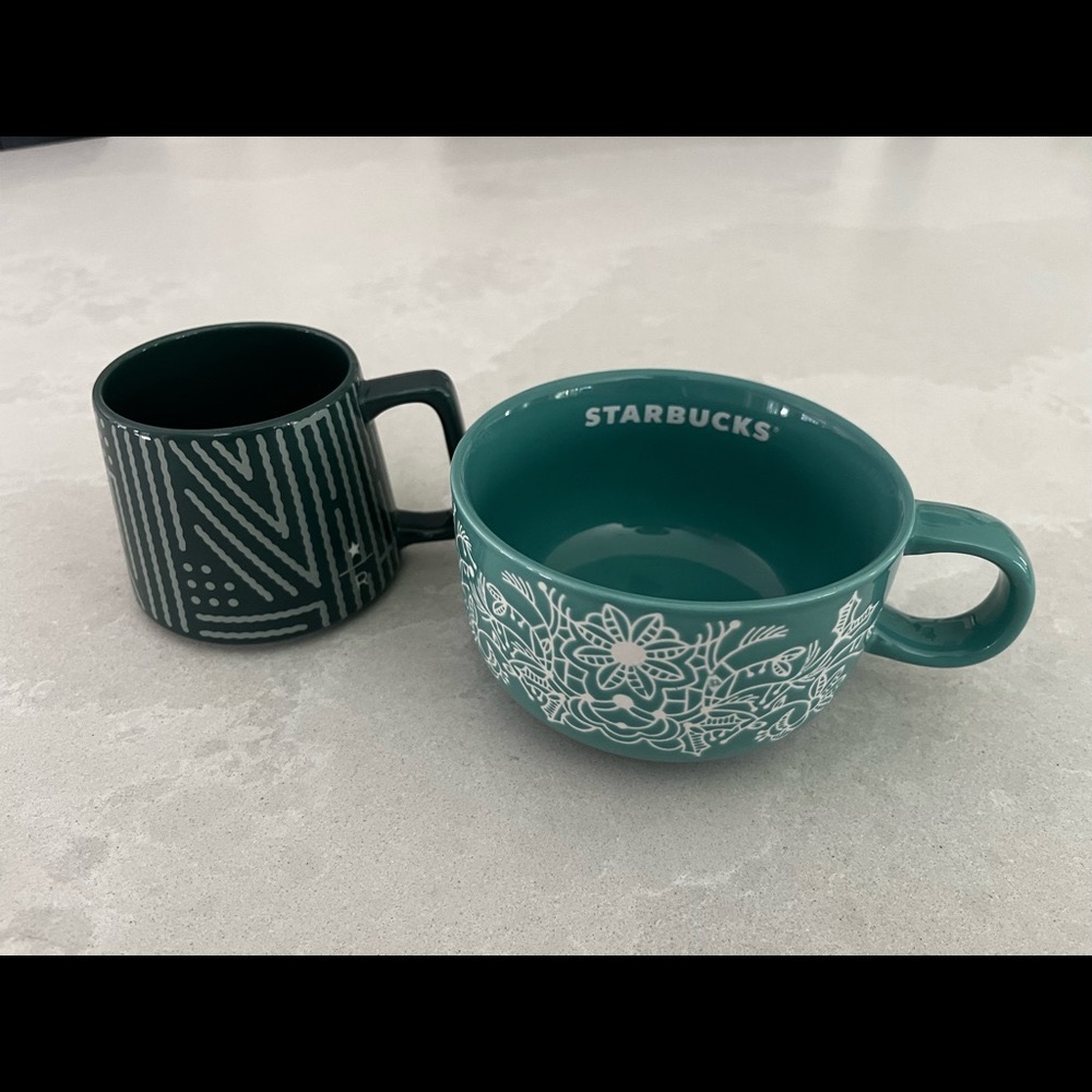 Starbucks mug: Woodland Lace Green 2022 Holiday, Starbucks Reserve 2020  Ceramic